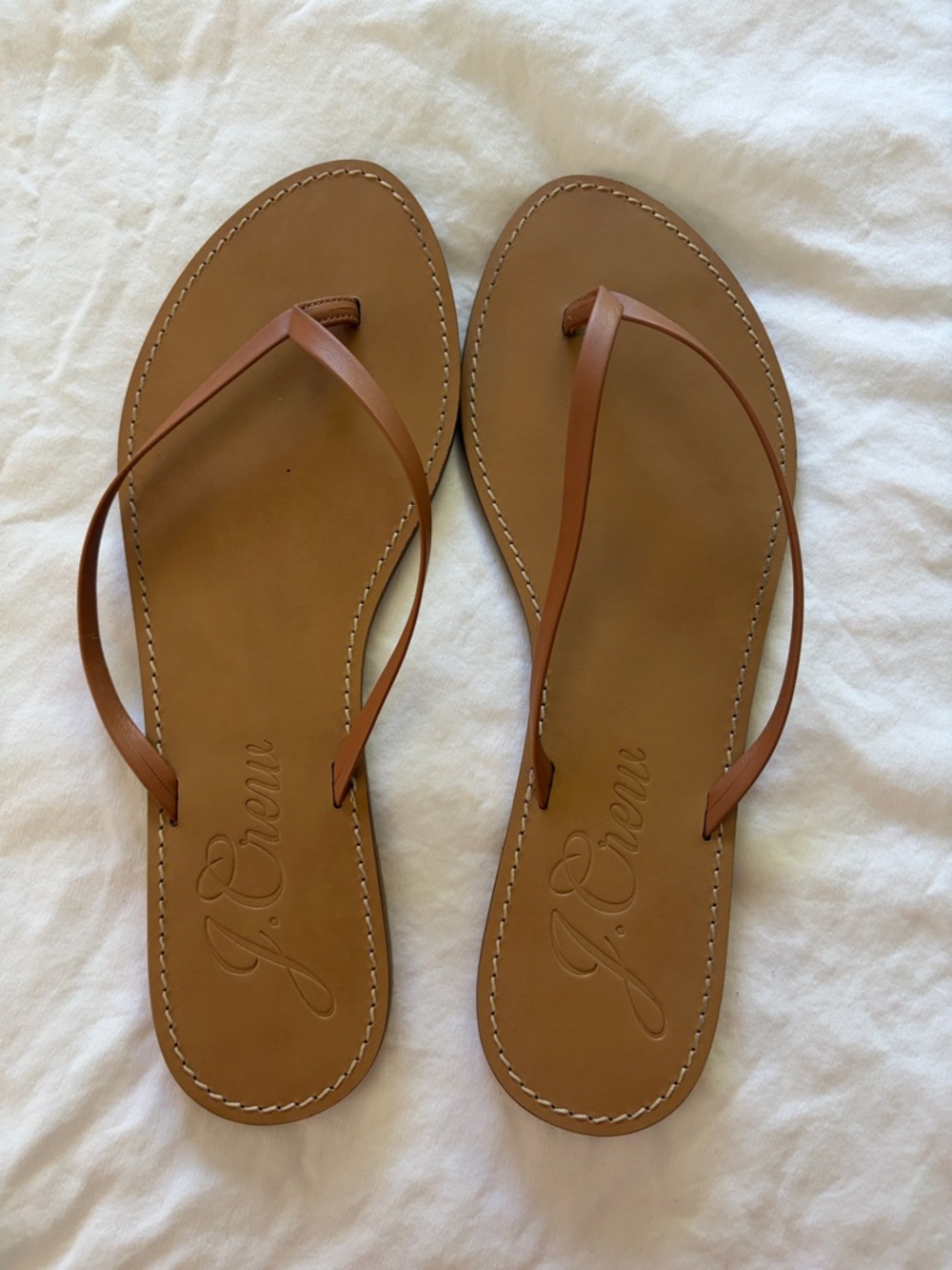 J. Crew Brown Leather Thin-Strap Thong Sandals